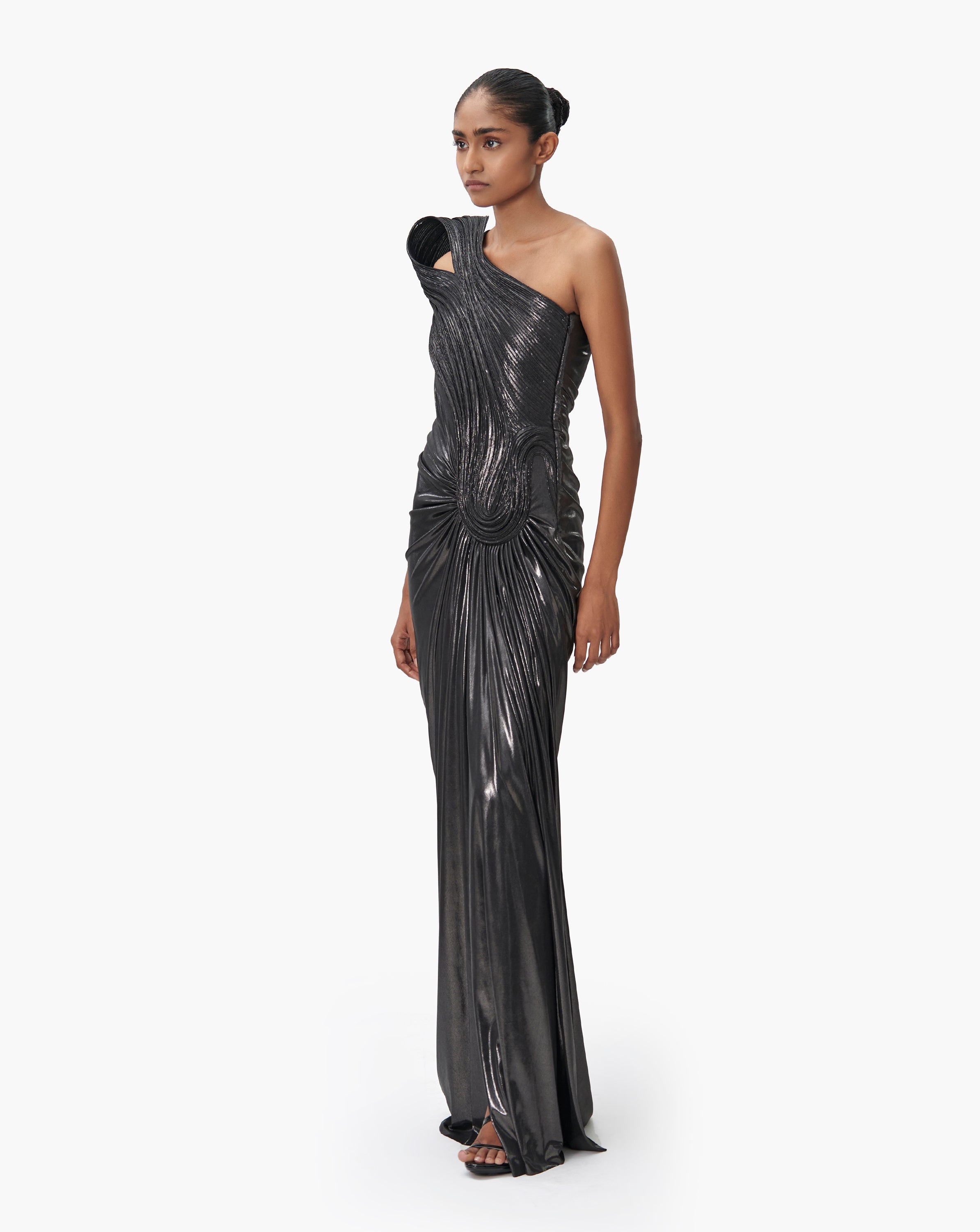 Black & Maroon Satin Draped Gown Design by NA-KA at Pernia's Pop Up Shop  2024